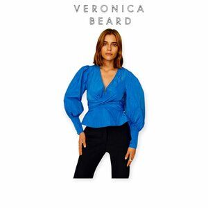 VERONICA BEARD Seema Wrap-Effect Taffeta Blouse Twist-Front Tie Back Top size 4